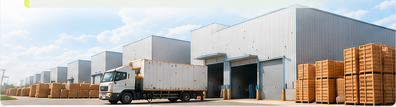 Corporate warehouse facility and delivery truck