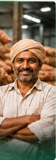 Indian farmer standing in a cold-storage warehouse